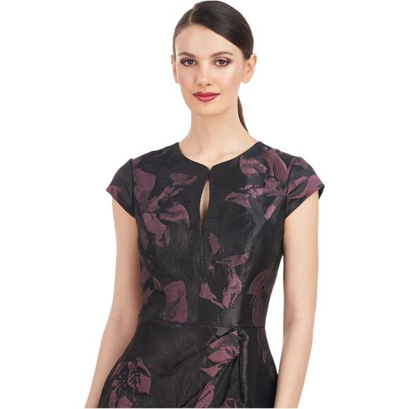 Kay Unger Massima Metallic Floral Jacquard Midi Cocktail Dress Mink Rose Size 6 - Picture 2 of 12